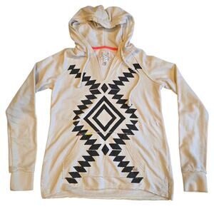 Billabong Tribal Graphic Pullover Hoodie Medium Cream Black Surf Summer